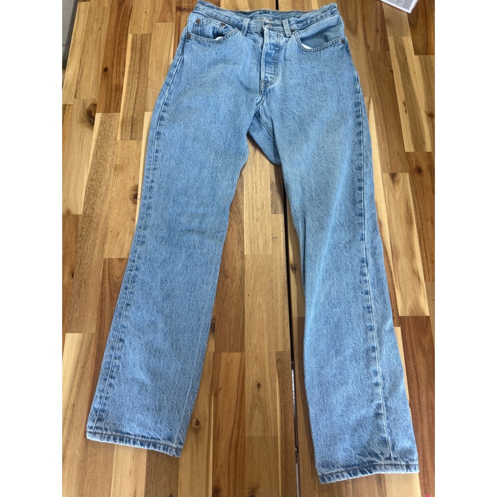 501 Button Fly Levi's Women's Distressed Blue Denim Jeans 26x30 - Picture 2 of 8